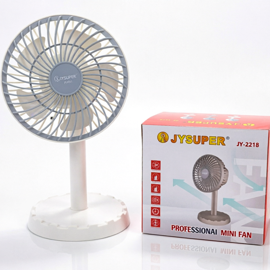 Joy Super JY-2218 Rechargeable Mini Table Fan – Portable AC/DC Strong Wind Fan