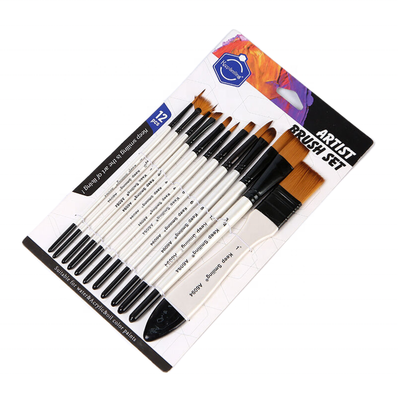 Keep Smiling Artist White Pearl 12pcs Mix Brush Set – Professional Paint Brush Set