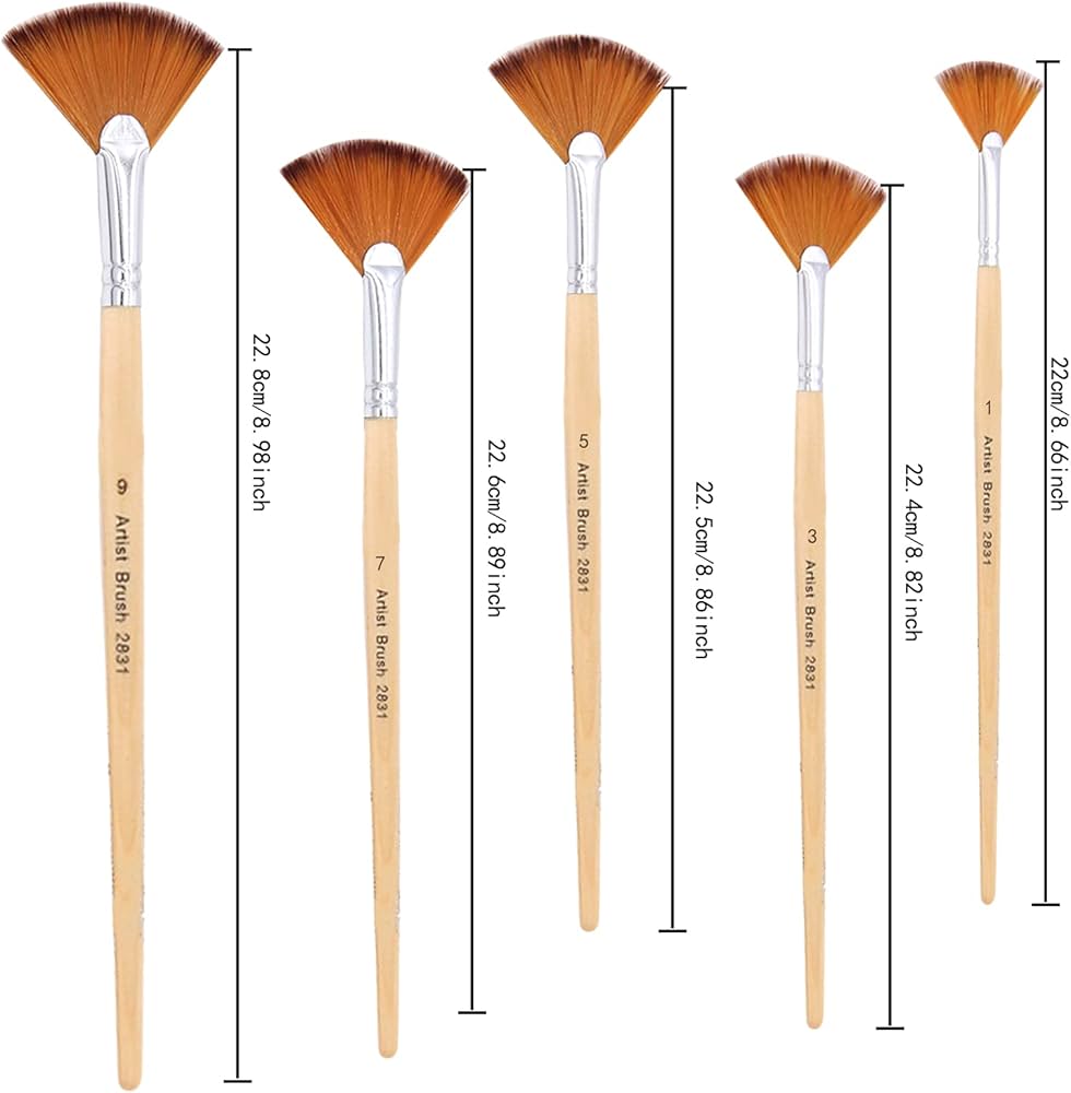 5Pcs Fan Shape Gouache Paint Brush Set – Nylon Hair Wooden Artist Brushes