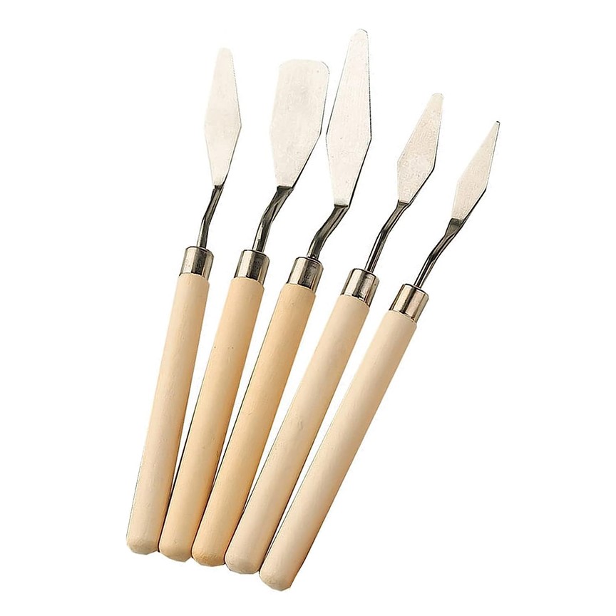 Keep Smiling Wooden Palette Knife Set – 5pcs Professional Painting Art Tools
