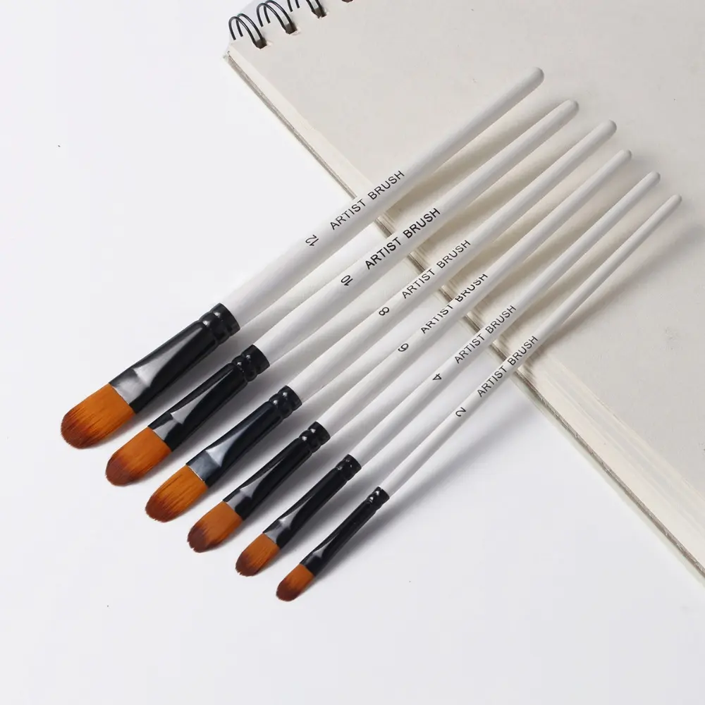 6Pcs Pearl White Handle Artist Brush Set – Premium Nylon Paint Brushes
