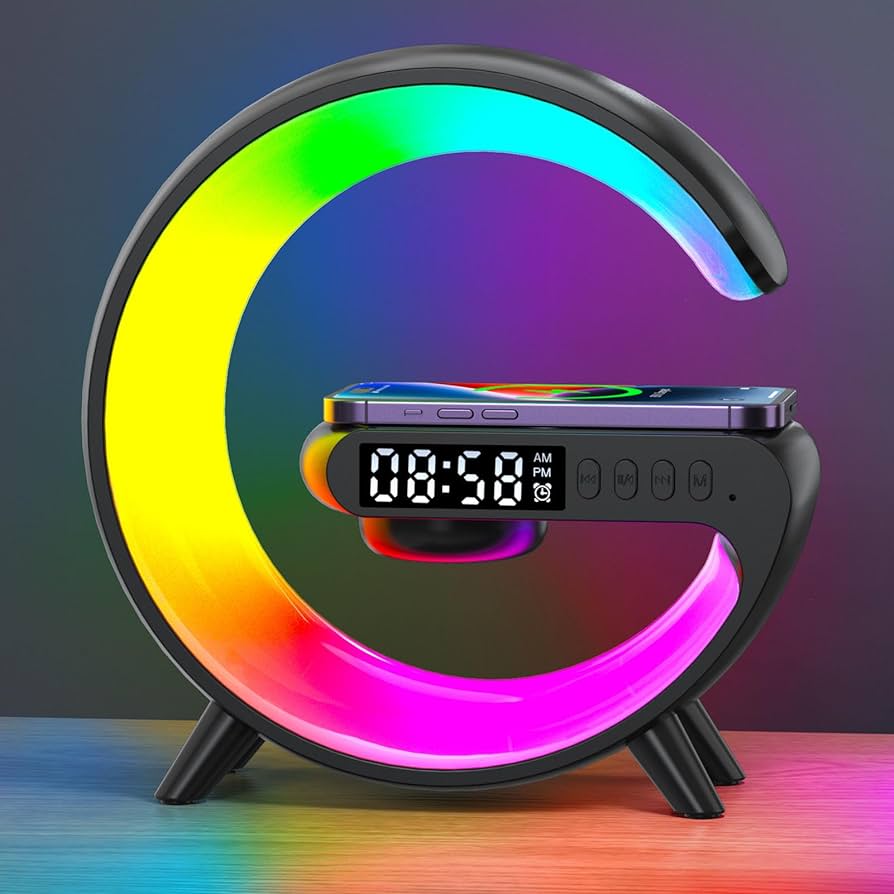Smart G-Shape Table Lamp G63 – Wireless Charger RGB Night Light & Bluetooth Speaker
