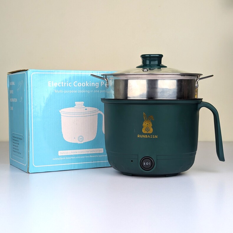 Electric Cooking Pot 1.9L Multi Cooker & Steamer – Non-Stick Mini Electric Cooker for Rice, Noodles & Soup