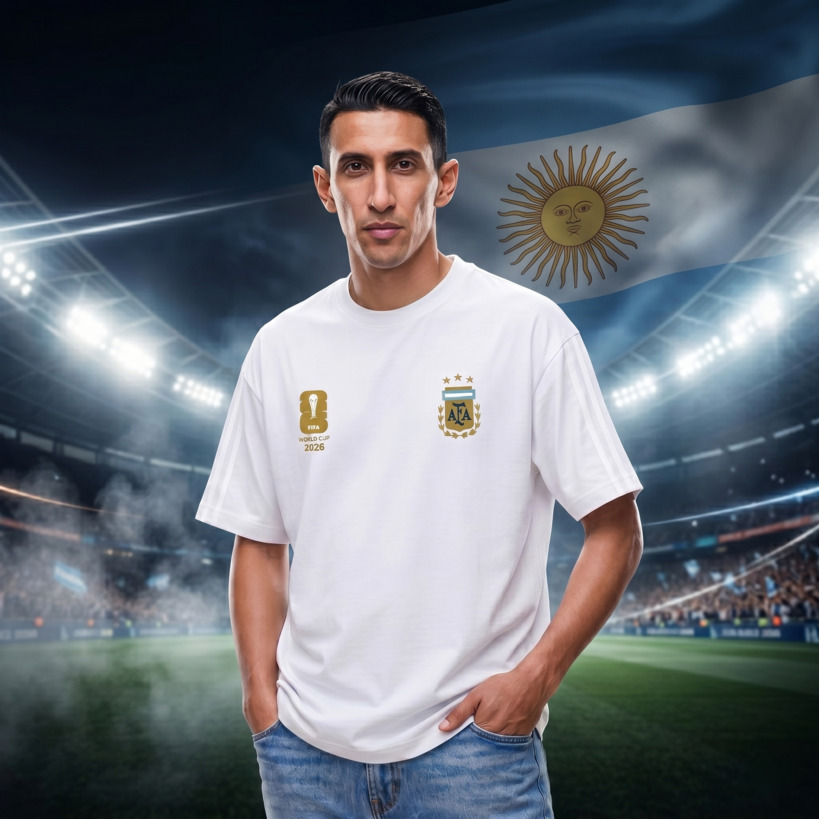 Argentina Oversized T-Shirt 3 Star AFA Logo | FIFA World Cup Edition White Drop Shoulder Tee